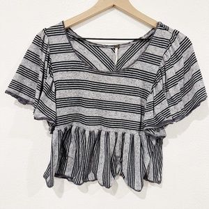 Free People Peplum Style Short Sleeve Striped Crop Top |P3